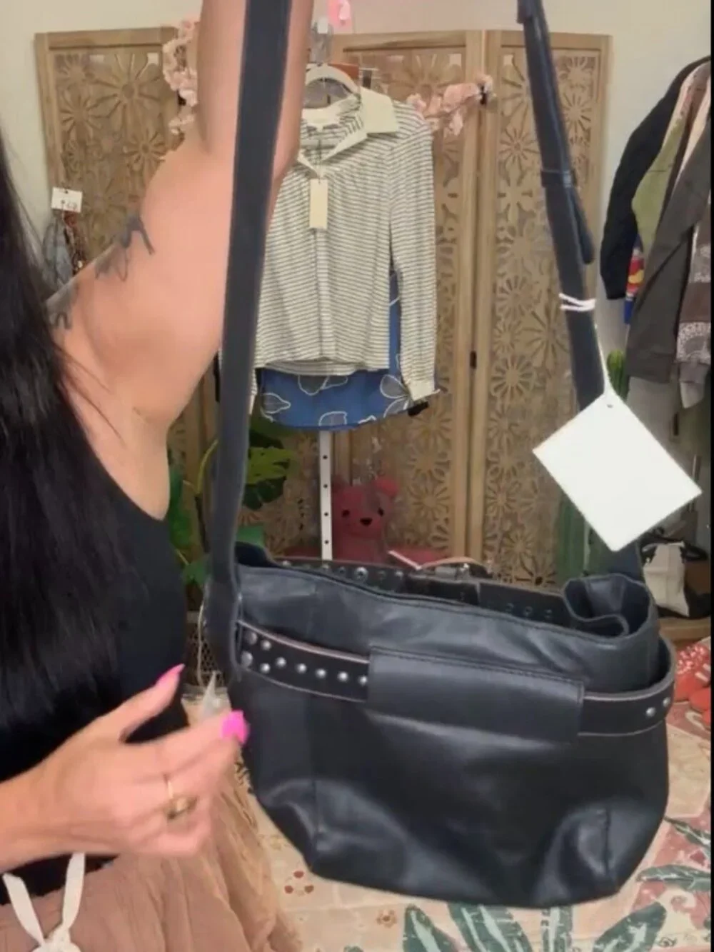Free People Black Studded Leather Crossbody Bag NWT
